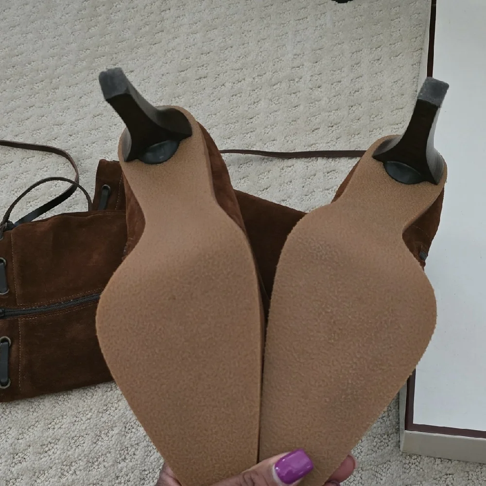 Coach Brown Heeled Boots with Suede Finish - Picture 4 of 8